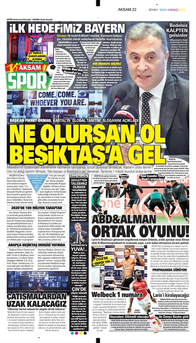 16 Ocak 2018 | Gazetelerin Beşiktaş Manşetleri - Görsel 6