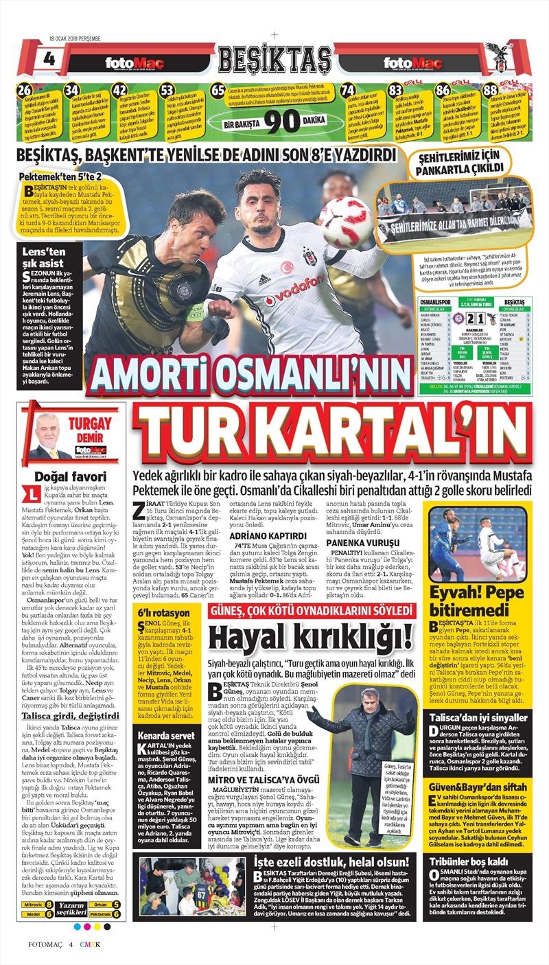 18 Ocak 2018 | Gazetelerin Beşiktaş Manşetleri - Görsel 6