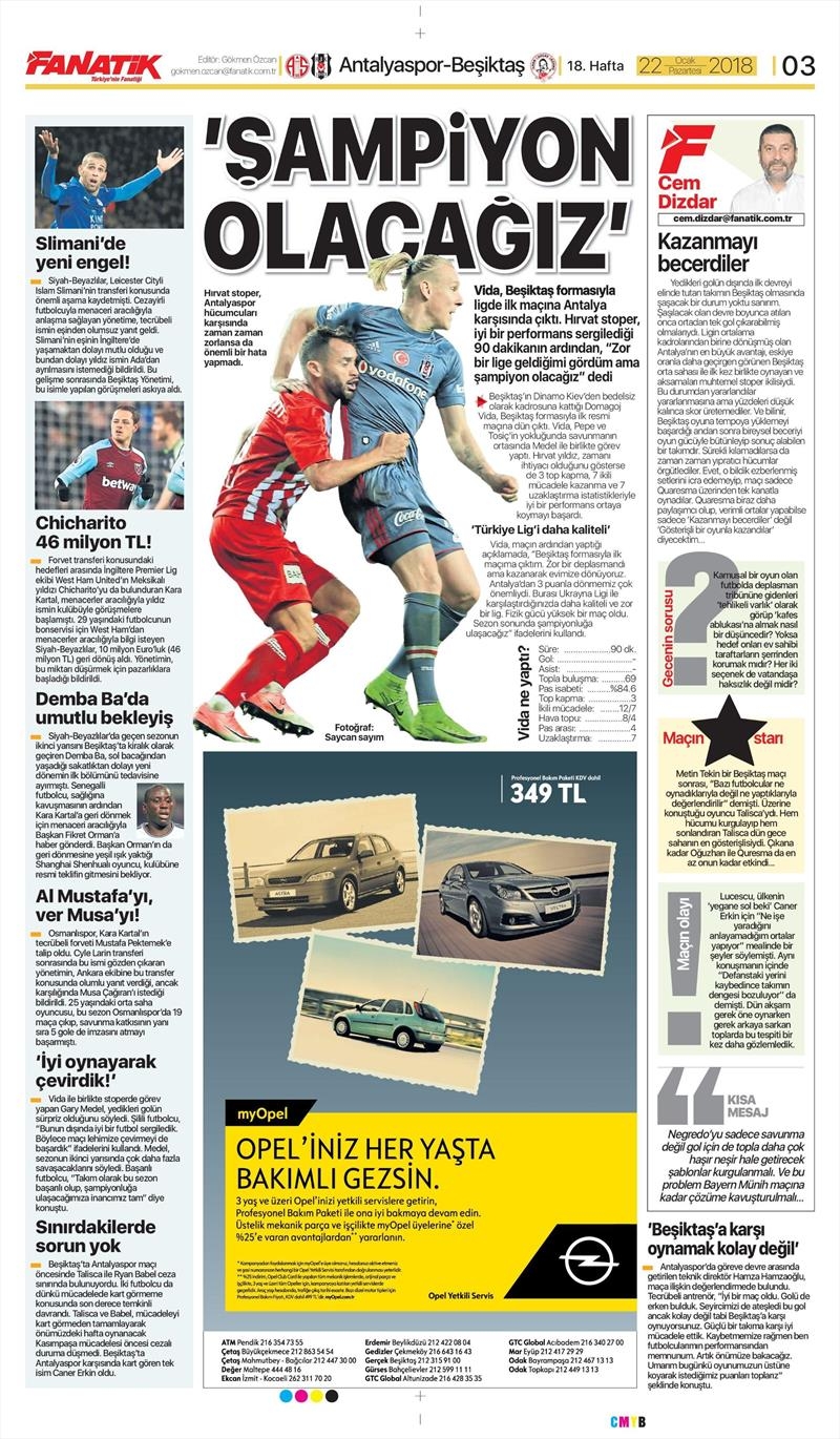 22 Ocak 2018 | Gazetelerin Beşiktaş Manşetleri - Görsel 3