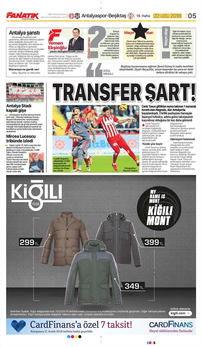 22 Ocak 2018 | Gazetelerin Beşiktaş Manşetleri - Görsel 4