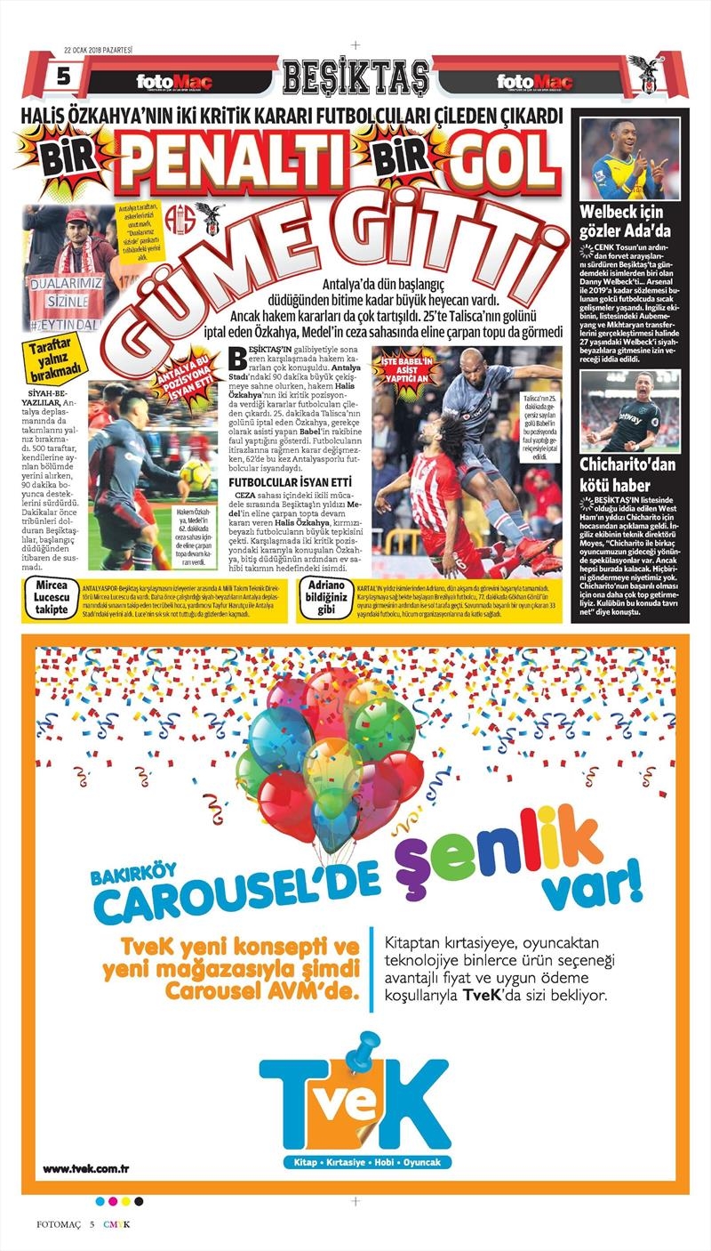 22 Ocak 2018 | Gazetelerin Beşiktaş Manşetleri - Görsel 5