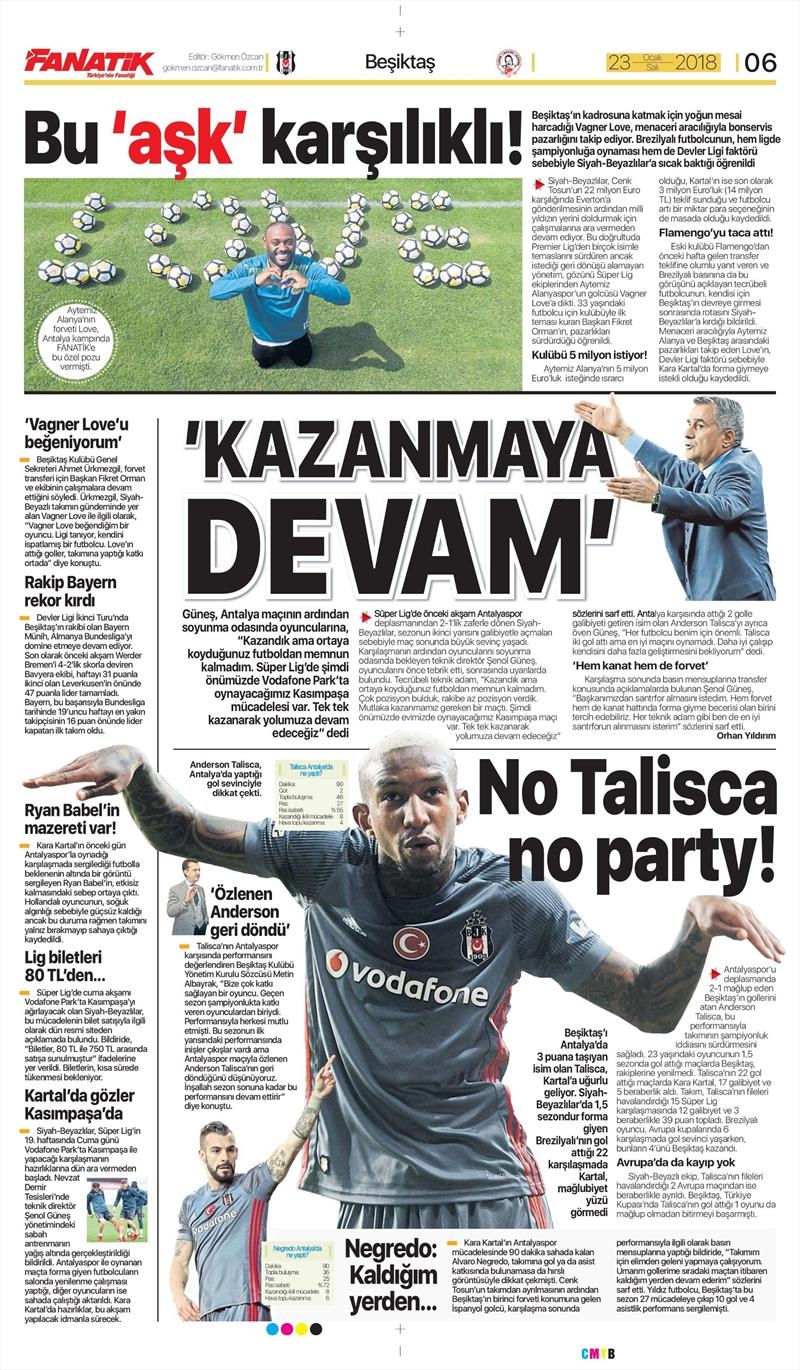 23 Ocak 2018 | Gazetelerin Beşiktaş Manşetleri - Görsel 1