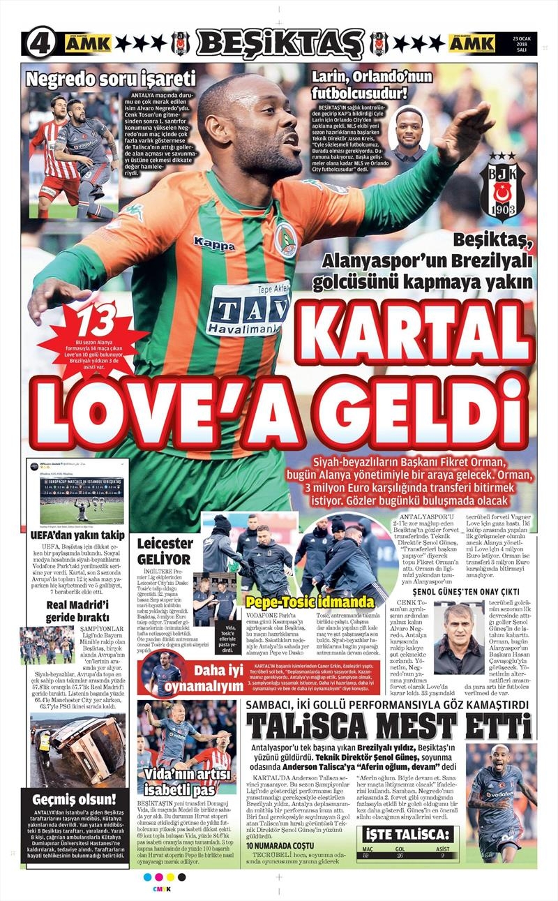 23 Ocak 2018 | Gazetelerin Beşiktaş Manşetleri - Görsel 2