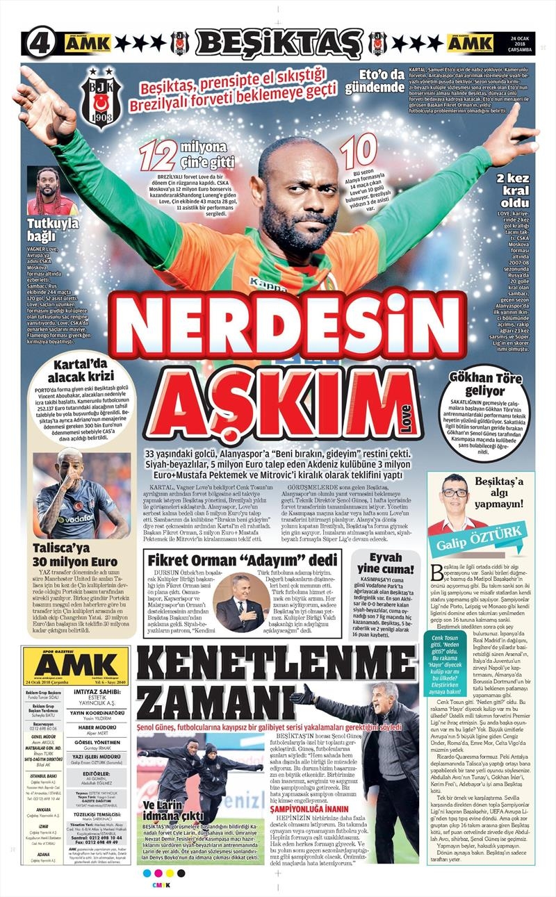 24 Ocak 2018 | Gazetelerin Beşiktaş Manşetleri - Görsel 1