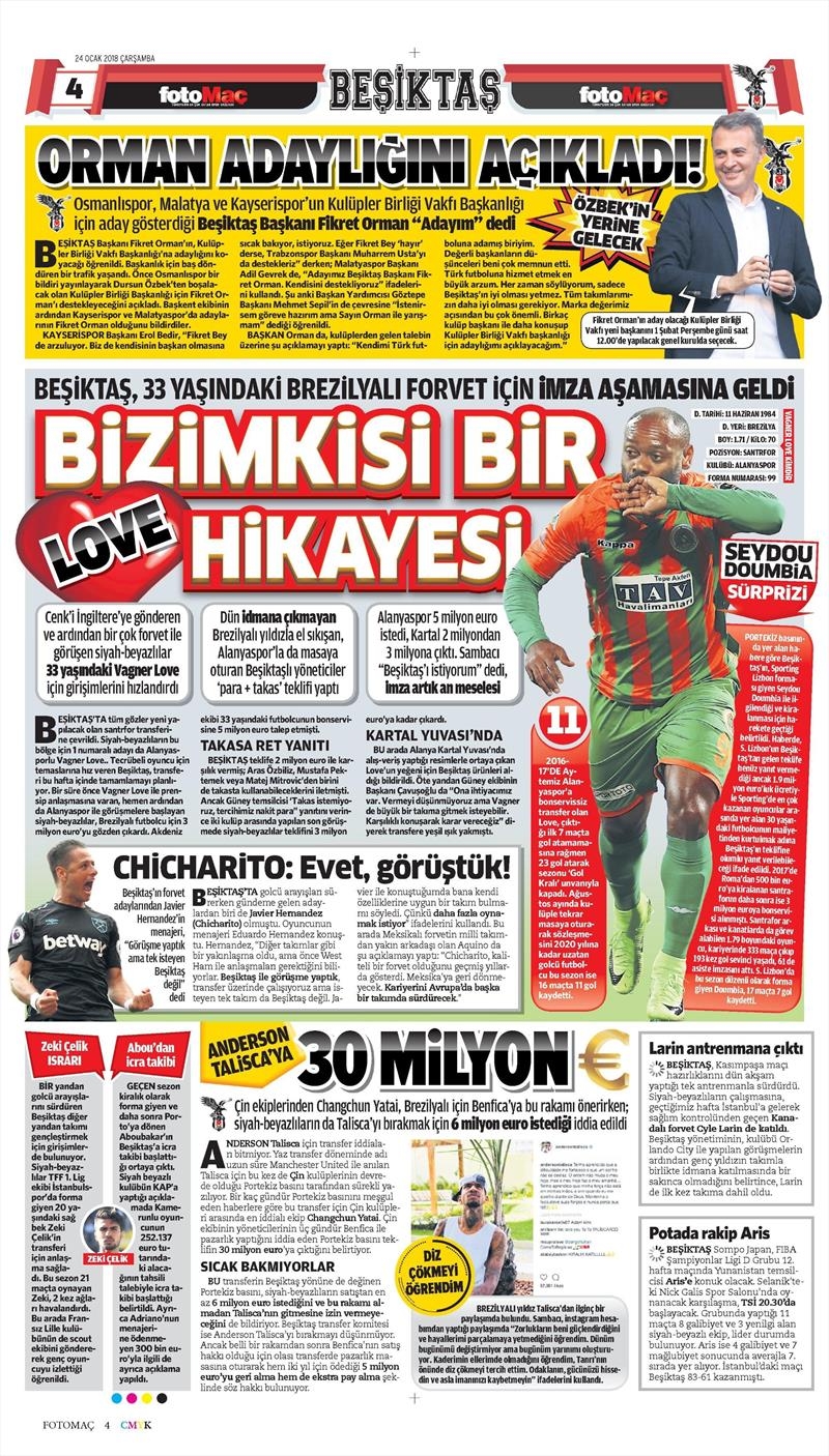 24 Ocak 2018 | Gazetelerin Beşiktaş Manşetleri - Görsel 3