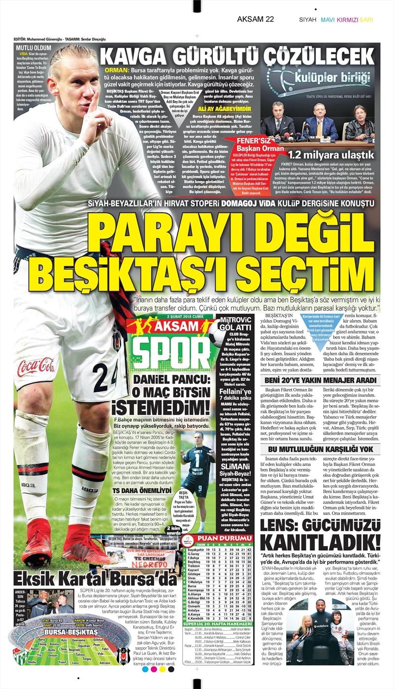 02 Şubat 2018 | Gazetelerin Beşiktaş Manşetleri - Görsel 2