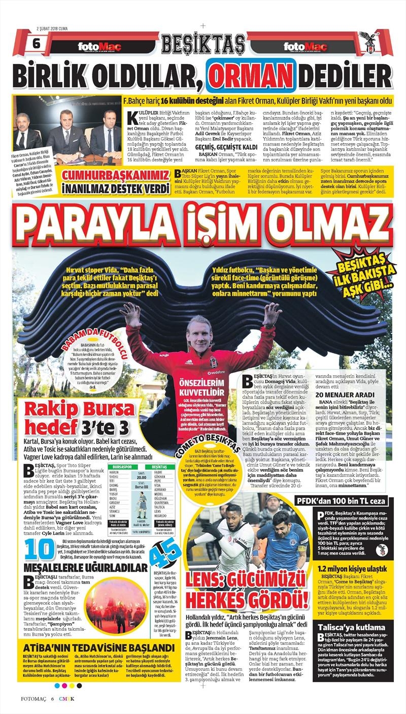 02 Şubat 2018 | Gazetelerin Beşiktaş Manşetleri - Görsel 3