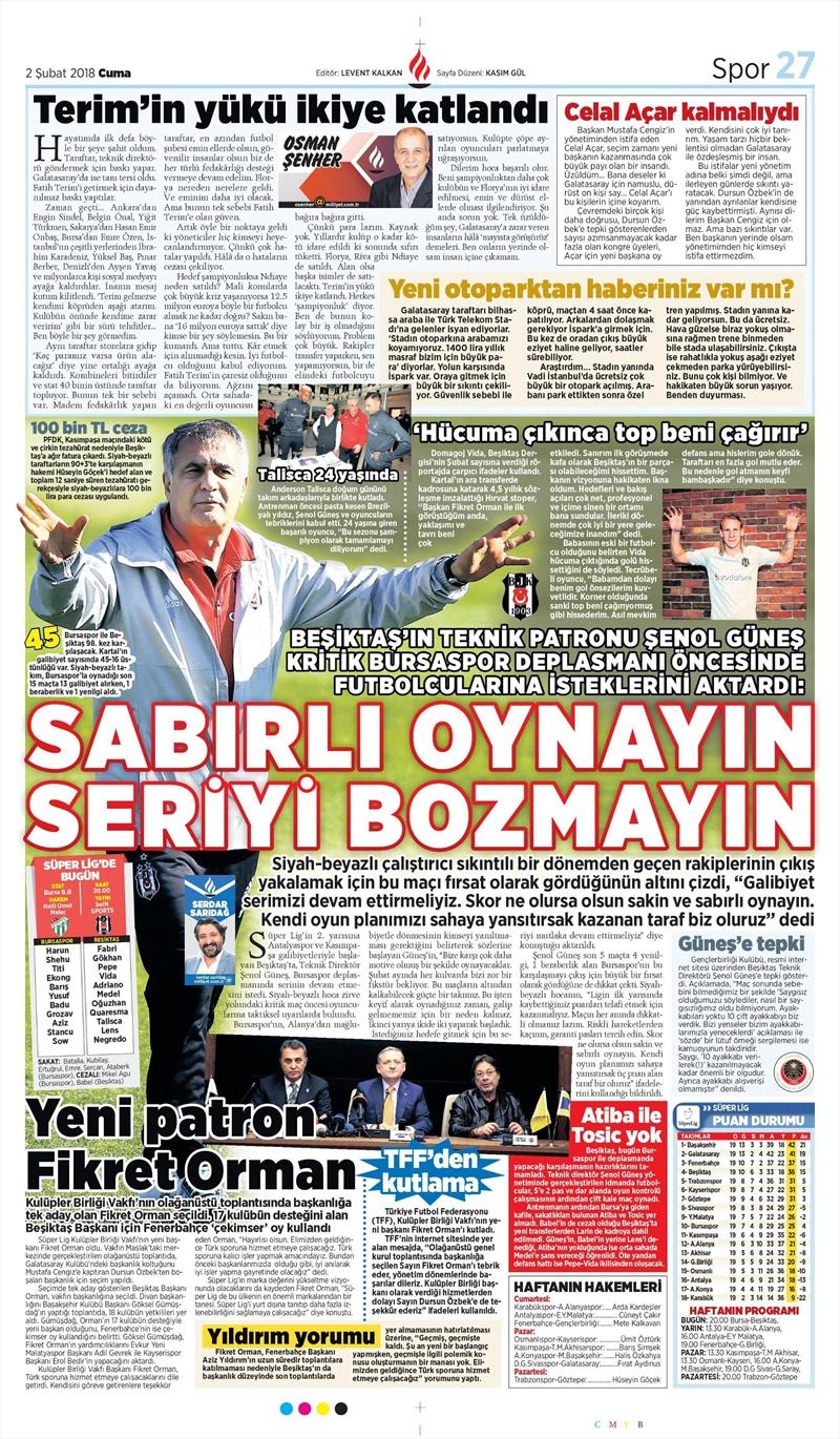 02 Şubat 2018 | Gazetelerin Beşiktaş Manşetleri - Görsel 4