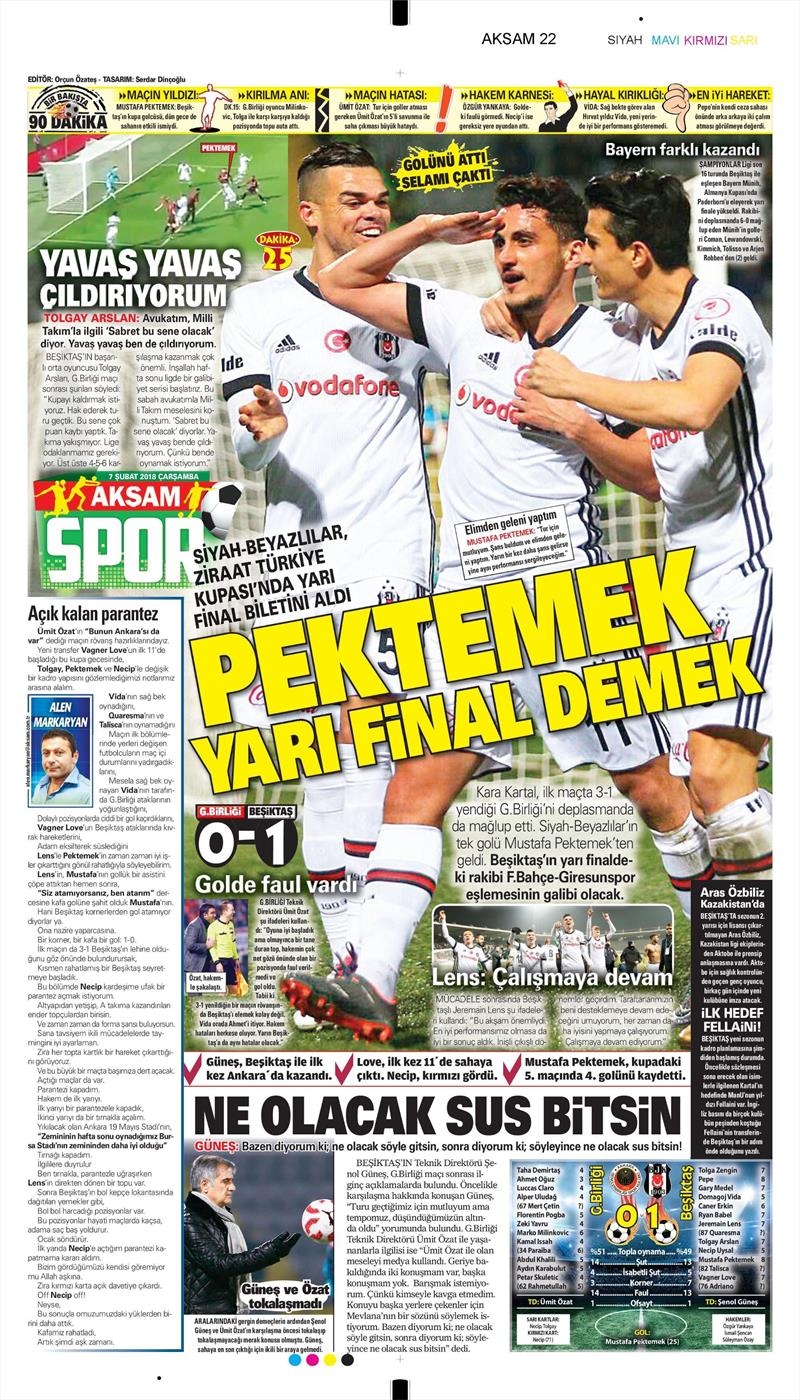 07 Şubat 2018 | Gazetelerin Beşiktaş Manşetleri - Görsel 1