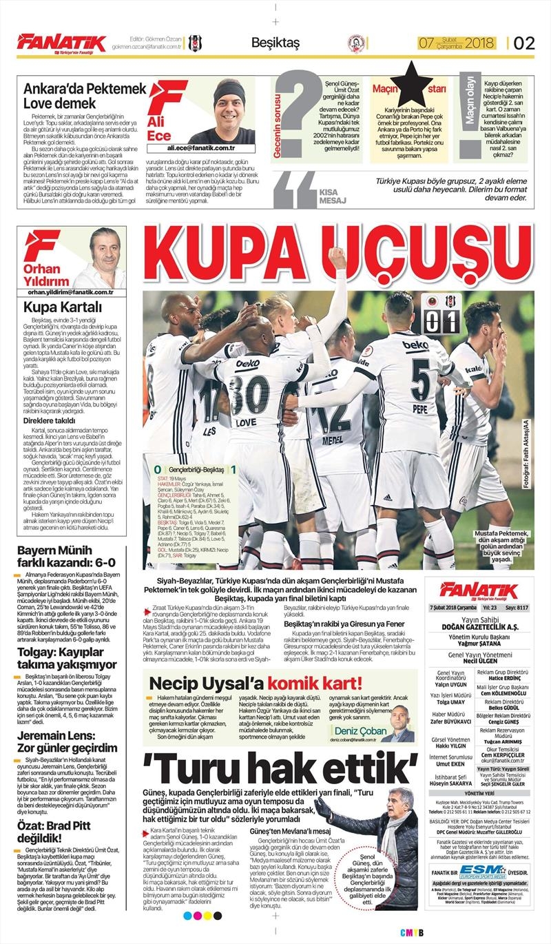 07 Şubat 2018 | Gazetelerin Beşiktaş Manşetleri - Görsel 2