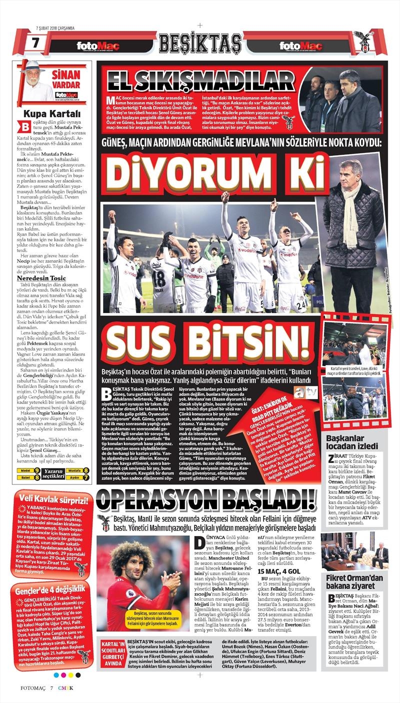 07 Şubat 2018 | Gazetelerin Beşiktaş Manşetleri - Görsel 3