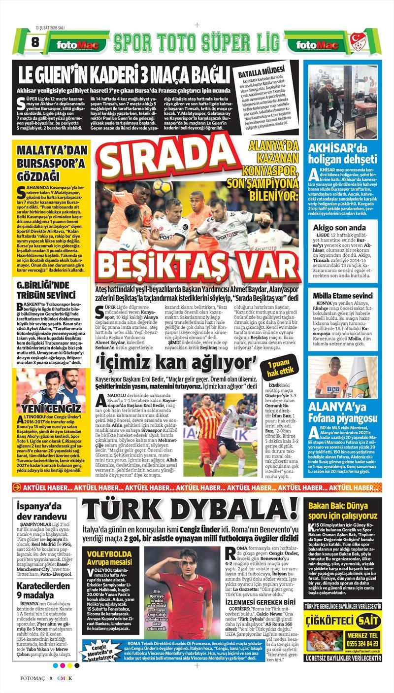 13 Şubat 2018 | Gazetelerin Beşiktaş Manşetleri - Görsel 4