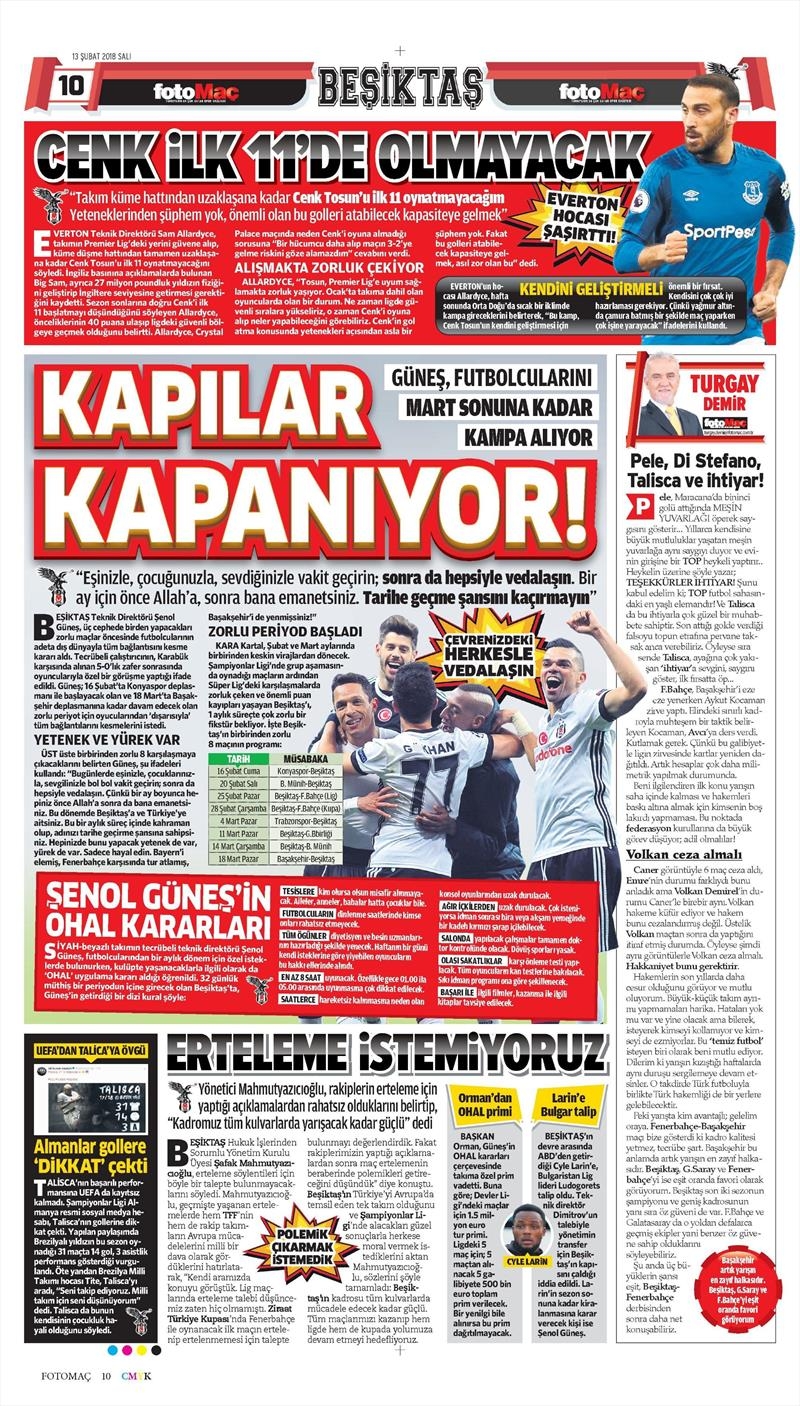 13 Şubat 2018 | Gazetelerin Beşiktaş Manşetleri - Görsel 5