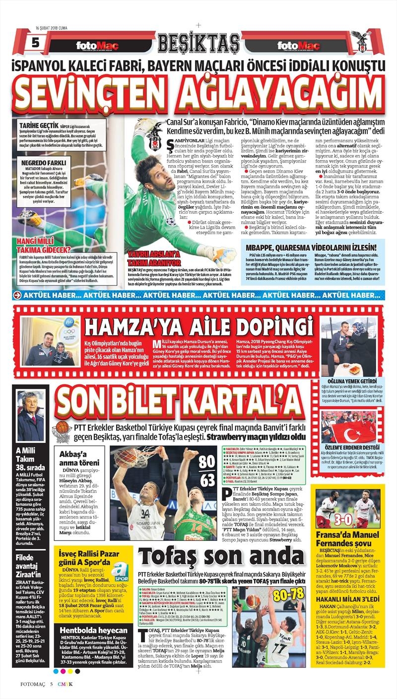 16 Şubat 2018 | Gazetelerin Beşiktaş Manşetleri - Görsel 8