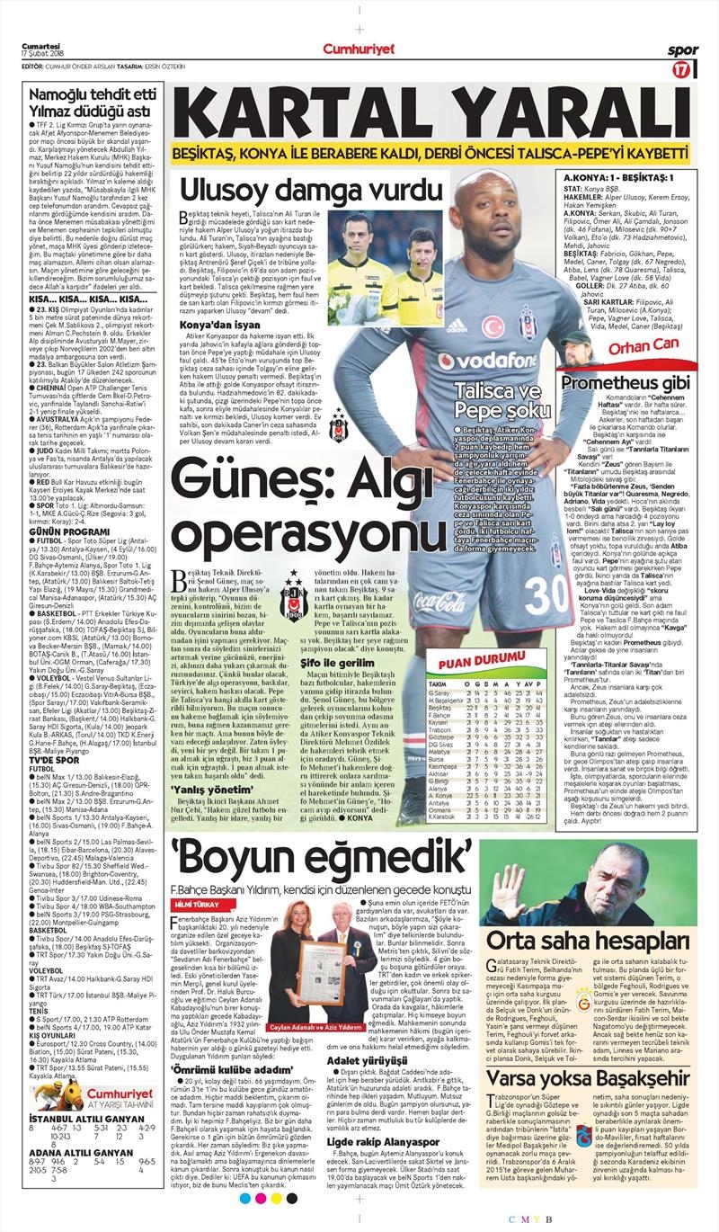 17 Şubat 2018 | Gazetelerin Beşiktaş Manşetleri - Görsel 21