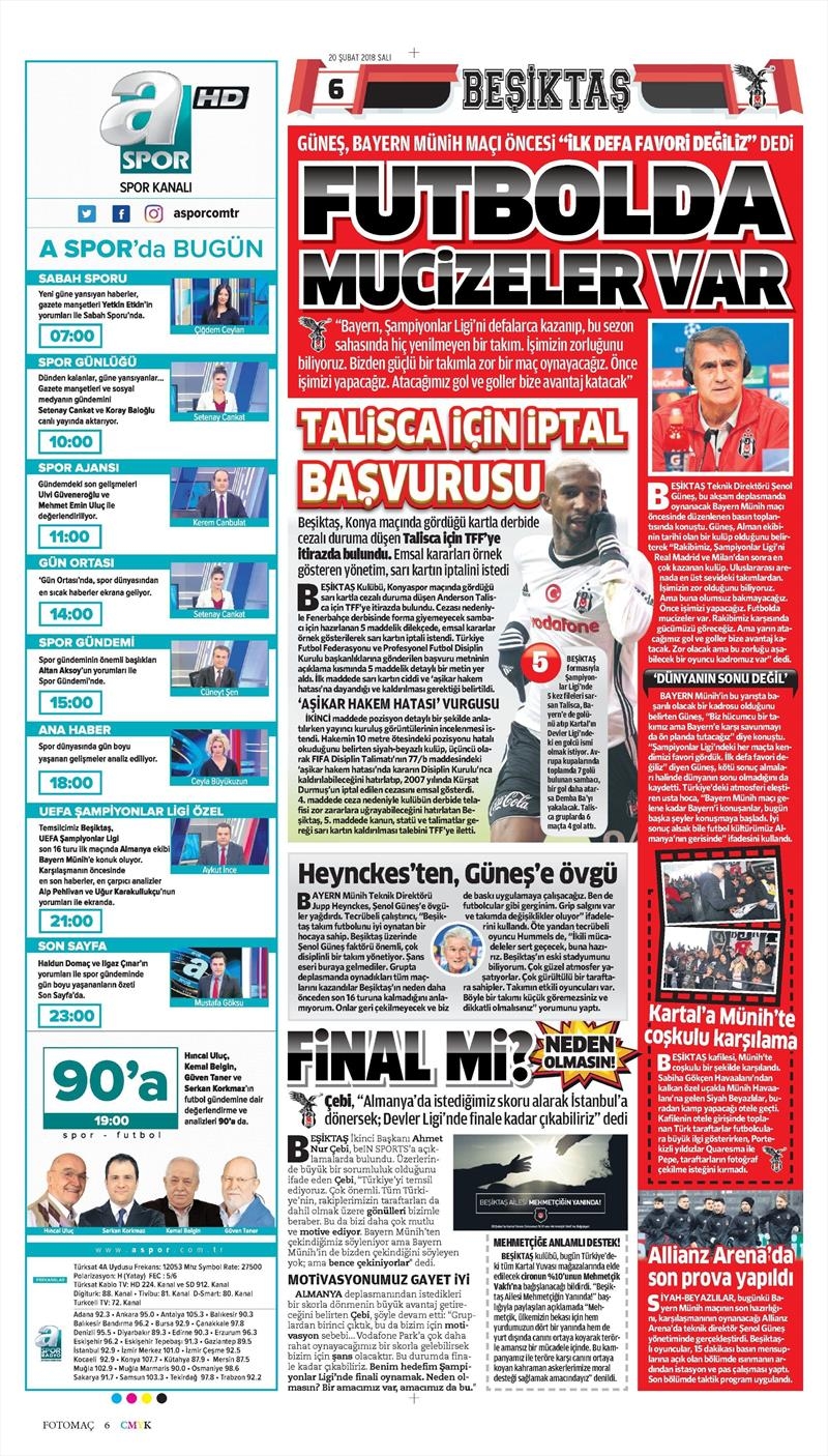 20 Şubat 2018 | Gazetelerin Beşiktaş Manşetleri - Görsel 8
