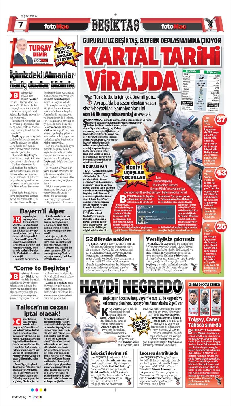 20 Şubat 2018 | Gazetelerin Beşiktaş Manşetleri - Görsel 9