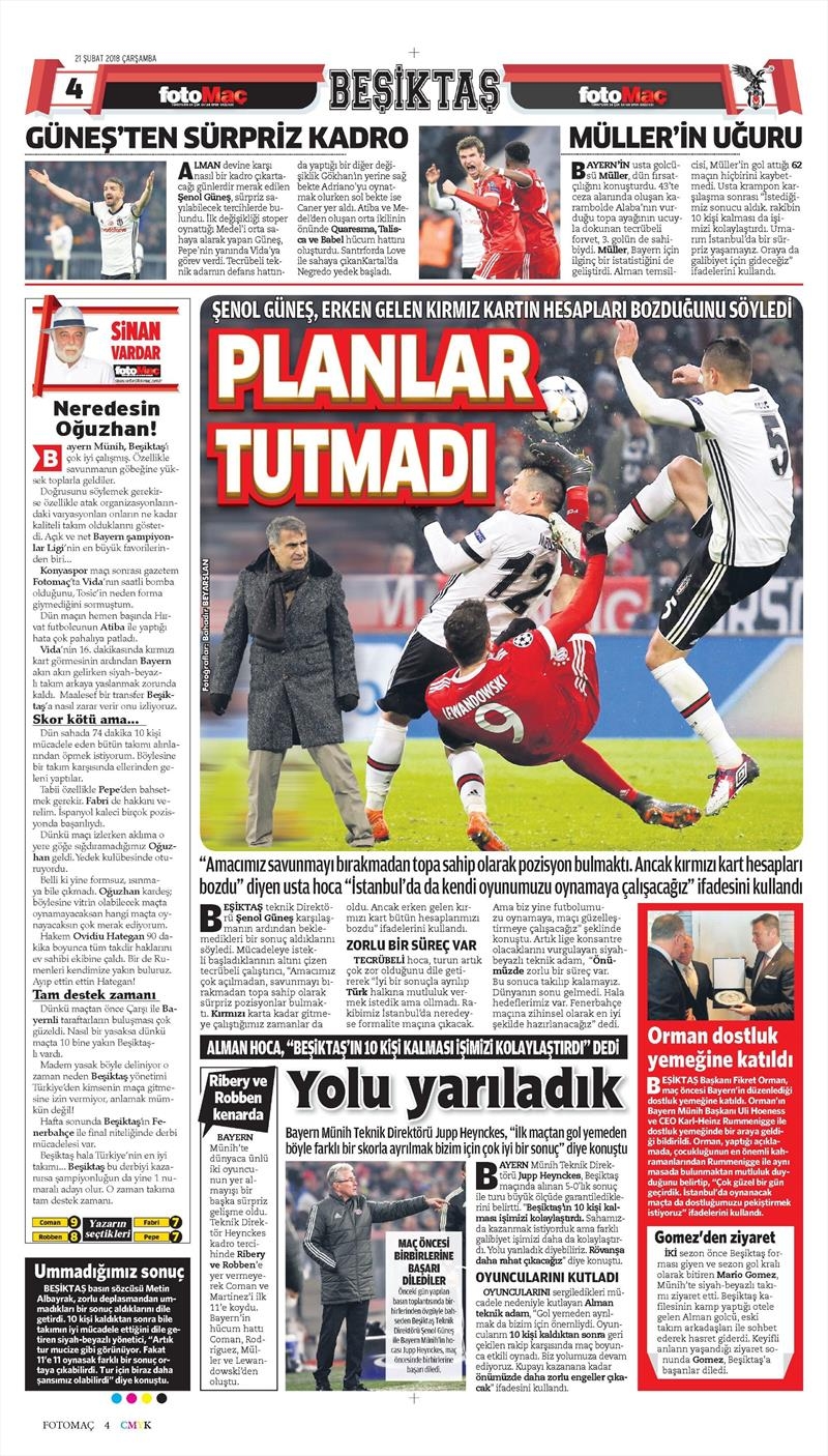 21 Şubat 2018 | Gazetelerin Beşiktaş Manşetleri - Görsel 11