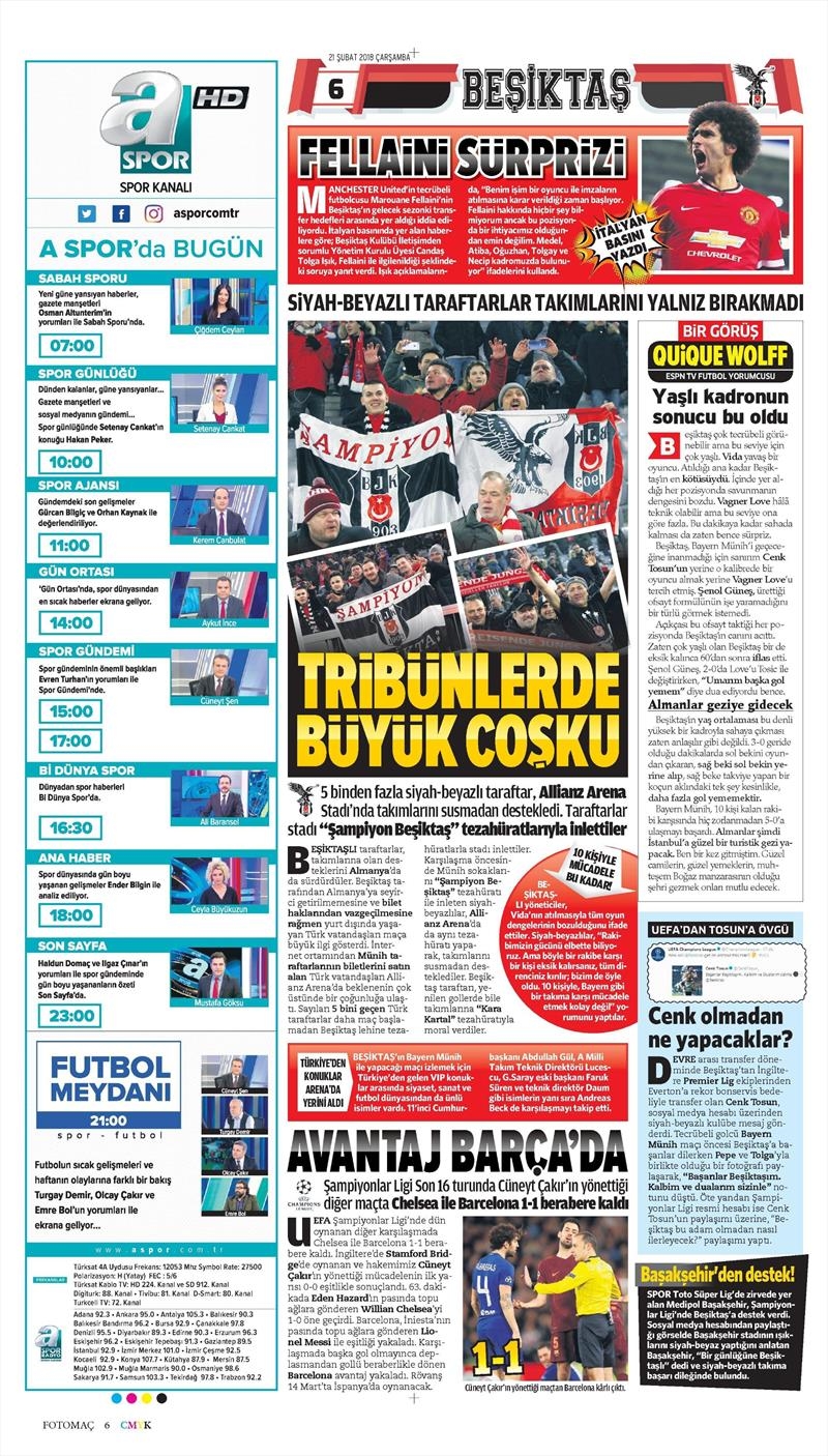 21 Şubat 2018 | Gazetelerin Beşiktaş Manşetleri - Görsel 12