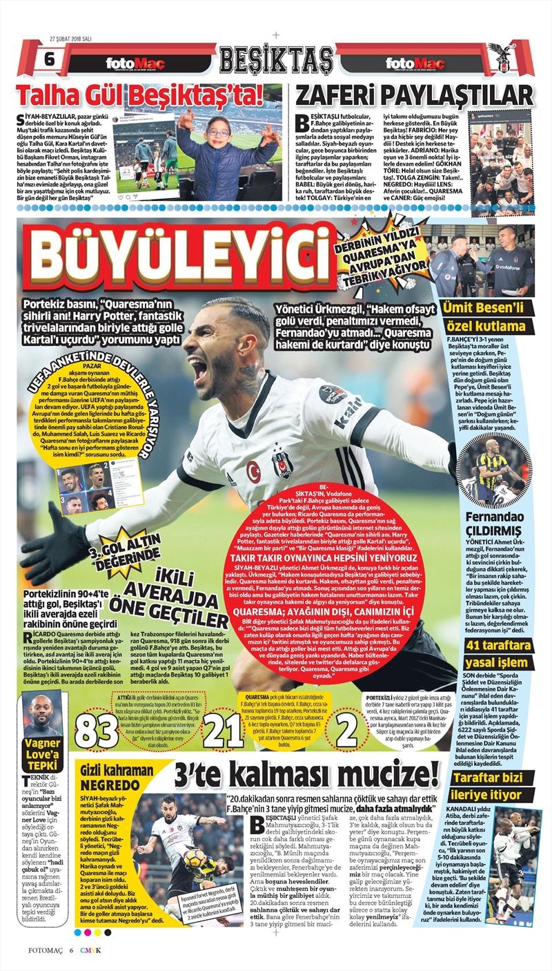 27 Şubat 2018 | Gazetelerin Beşiktaş Manşetleri - Görsel 8