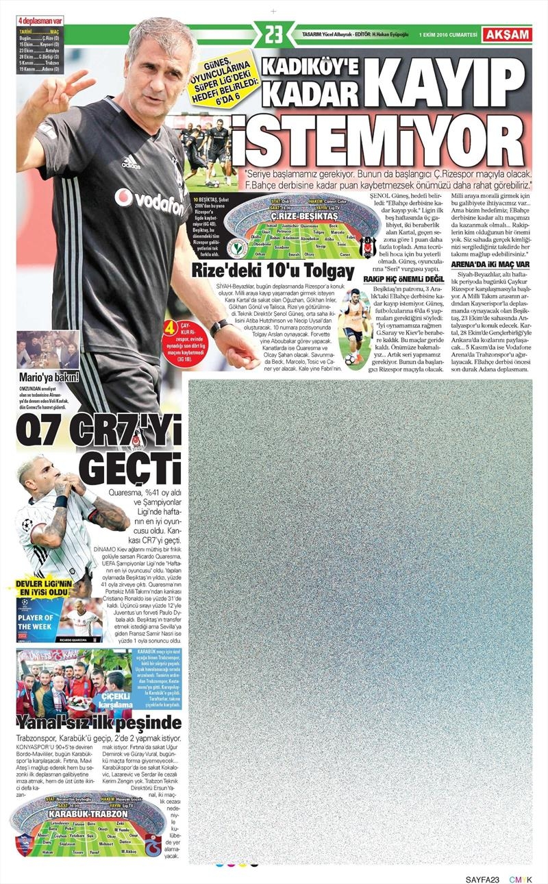 1 Ekim 2016 | Beşiktaş sayfaları - Görsel 6