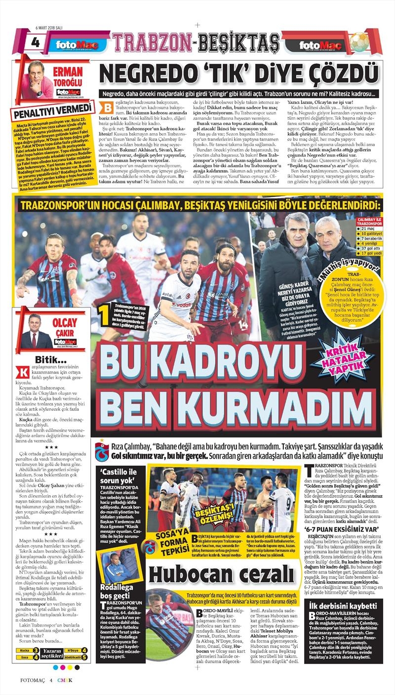 06 Mart 2018 | Gazetelerin Beşiktaş Manşetleri - Görsel 8
