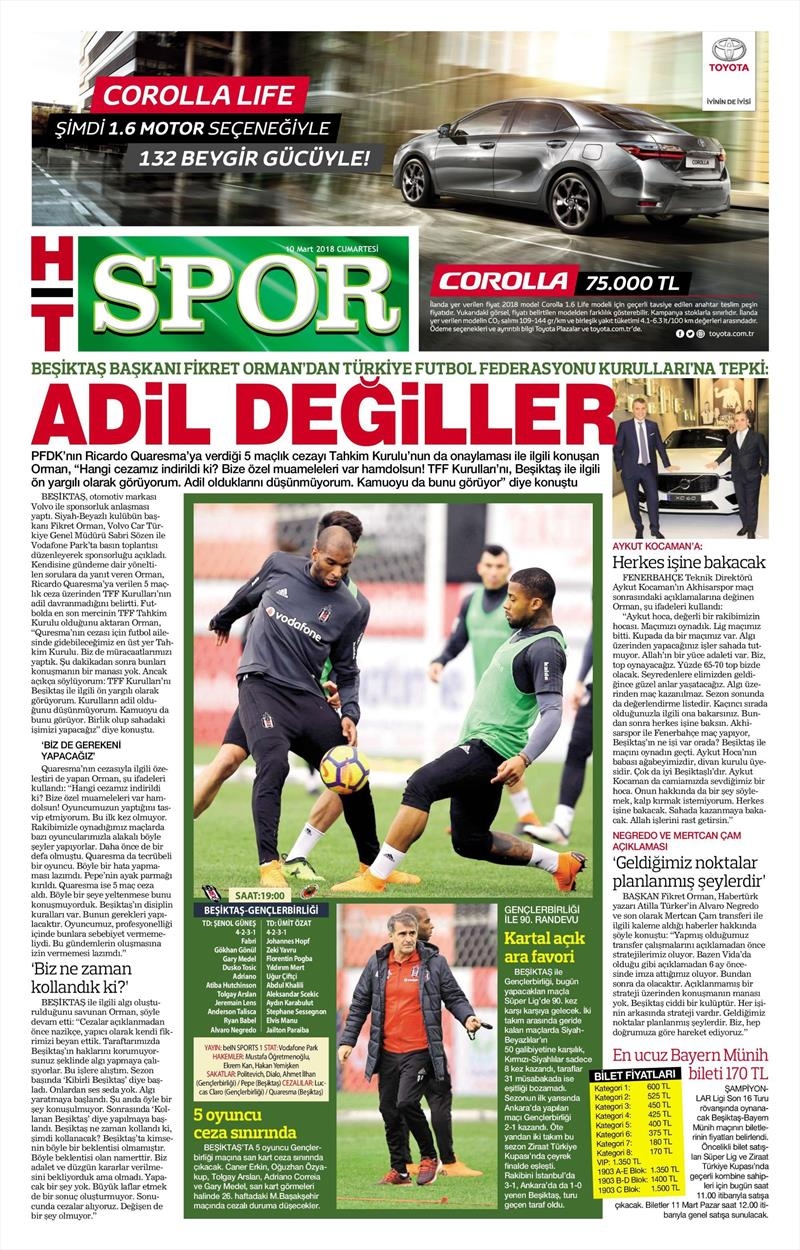 10 Mart 2018 | Gazetelerin Beşiktaş Manşetleri - Görsel 1