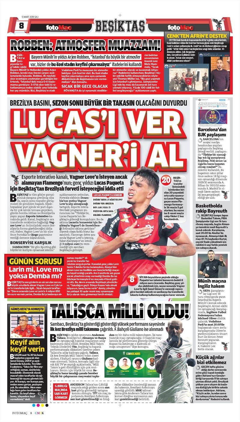 13 Mart 2018 | Gazetelerin Beşiktaş Manşetleri - Görsel 2