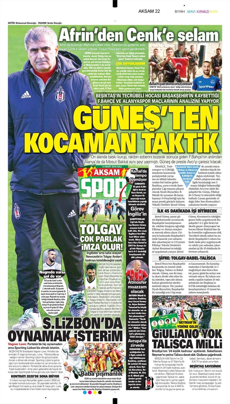 13 Mart 2018 | Gazetelerin Beşiktaş Manşetleri - Görsel 3