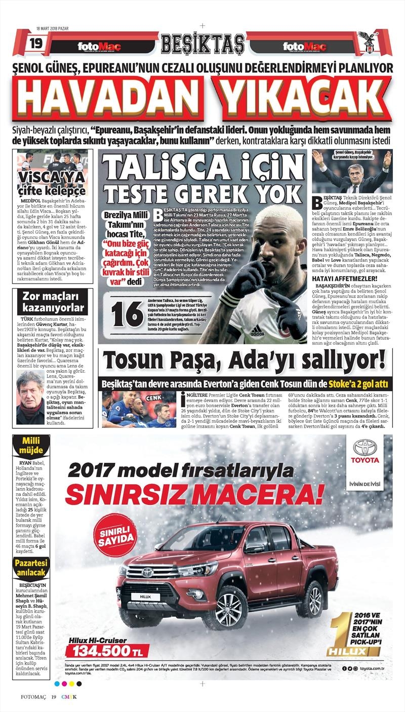 18 Mart 2018 | Gazetelerin Beşiktaş Manşetleri - Görsel 6