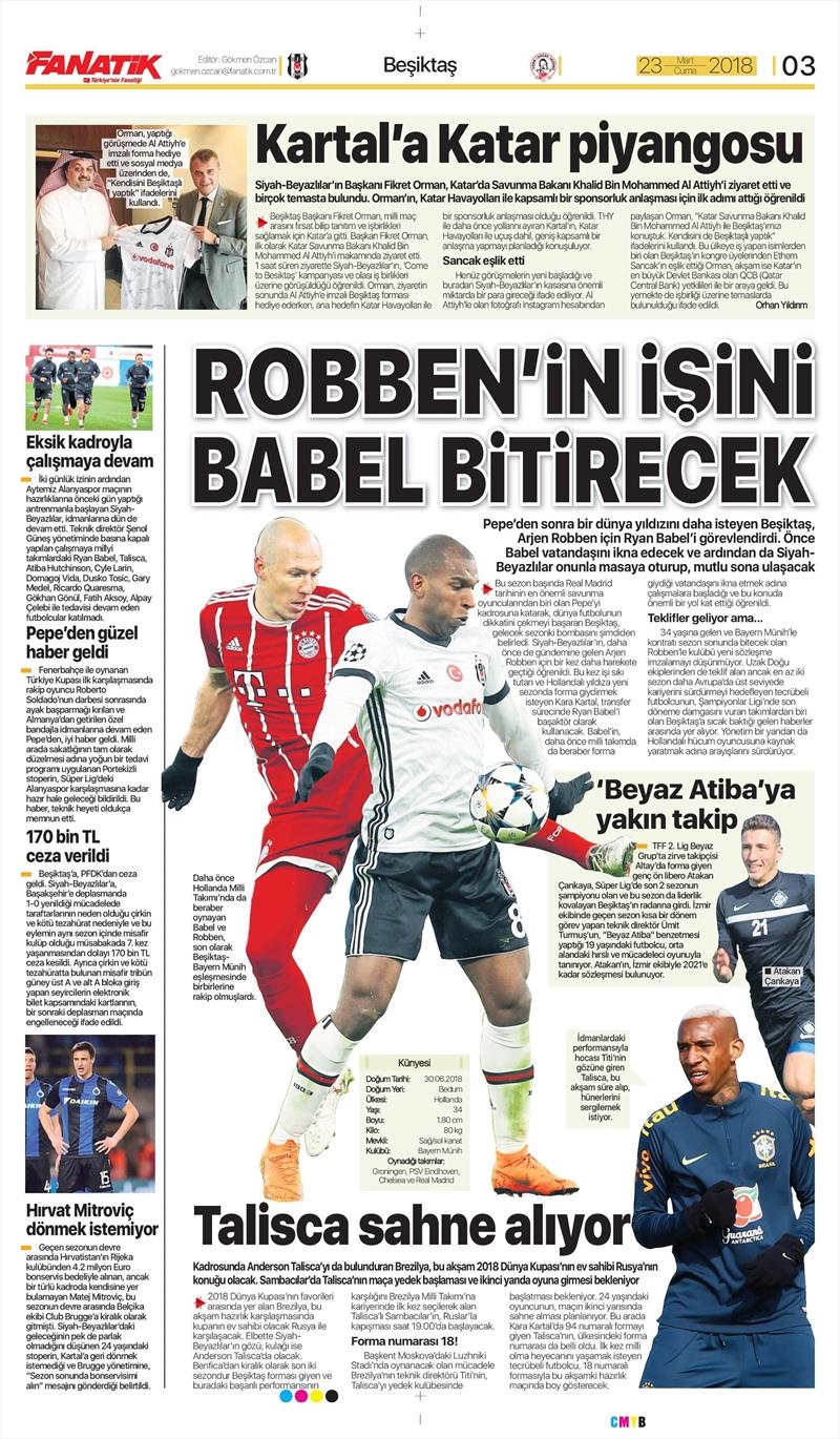 23 Mart 2018 | Gazetelerin Beşiktaş Manşetleri - Görsel 1