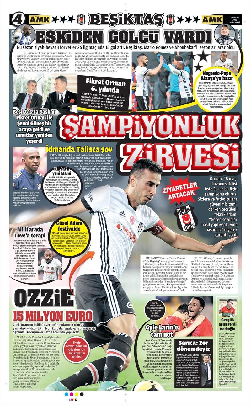 26 Mart 2018 | Gazetelerin Beşiktaş Manşetleri - Görsel 1