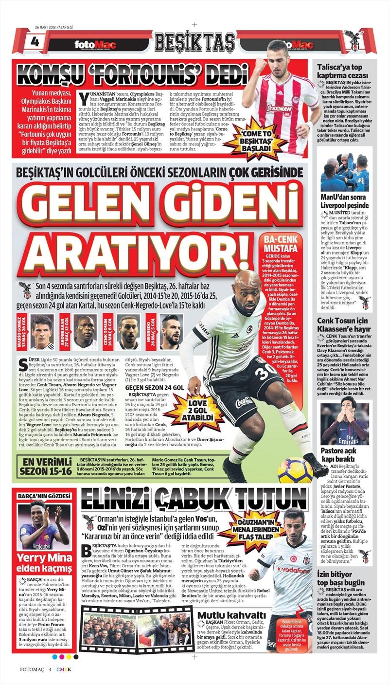 26 Mart 2018 | Gazetelerin Beşiktaş Manşetleri - Görsel 3