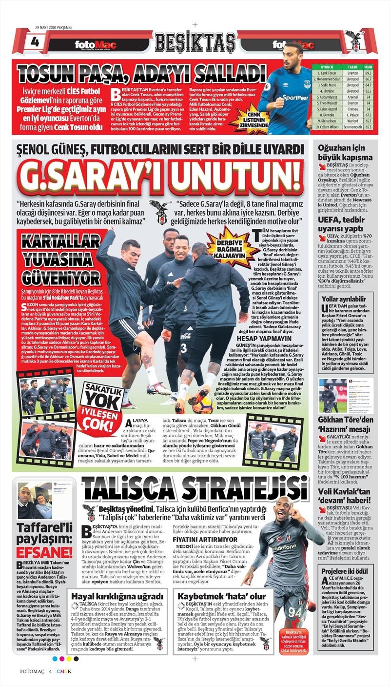 29 Mart 2018 | Gazetelerin Beşiktaş Manşetleri - Görsel 6