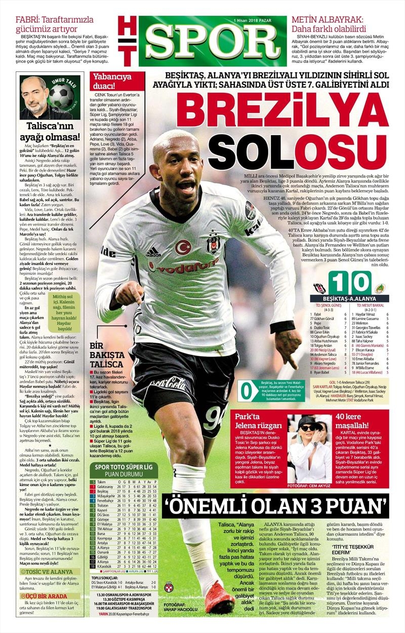 1 Nisan 2018 | Gazetelerin Beşiktaş Manşetleri - Görsel 12