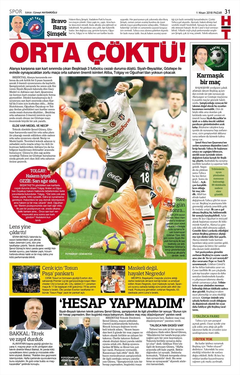 1 Nisan 2018 | Gazetelerin Beşiktaş Manşetleri - Görsel 13