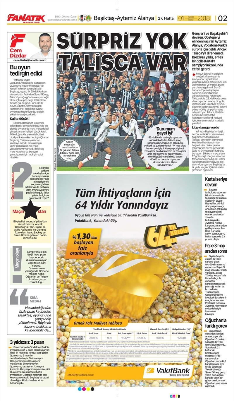 1 Nisan 2018 | Gazetelerin Beşiktaş Manşetleri - Görsel 6