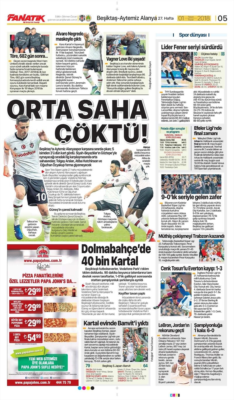 1 Nisan 2018 | Gazetelerin Beşiktaş Manşetleri - Görsel 7