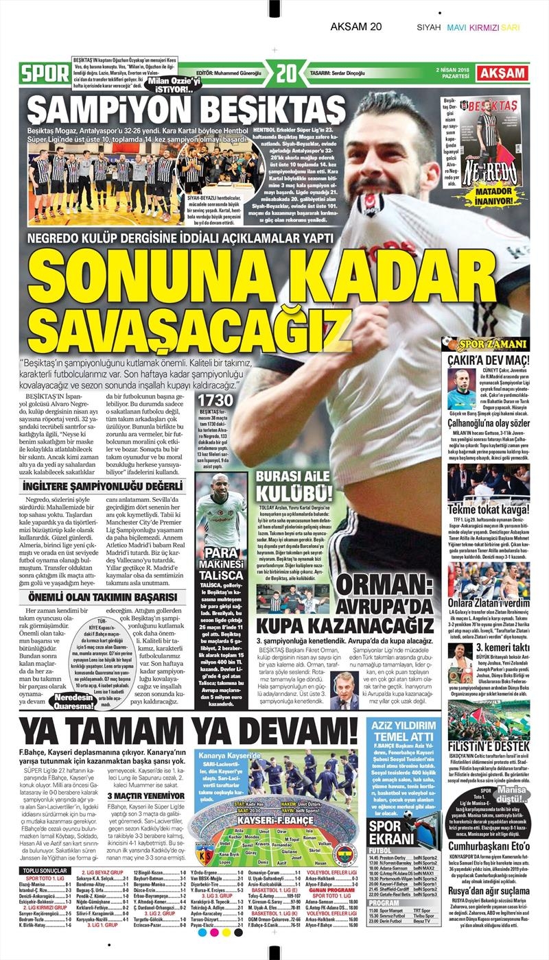 2 Nisan 2018 | Gazetelerin Beşiktaş Manşetleri - Görsel 2