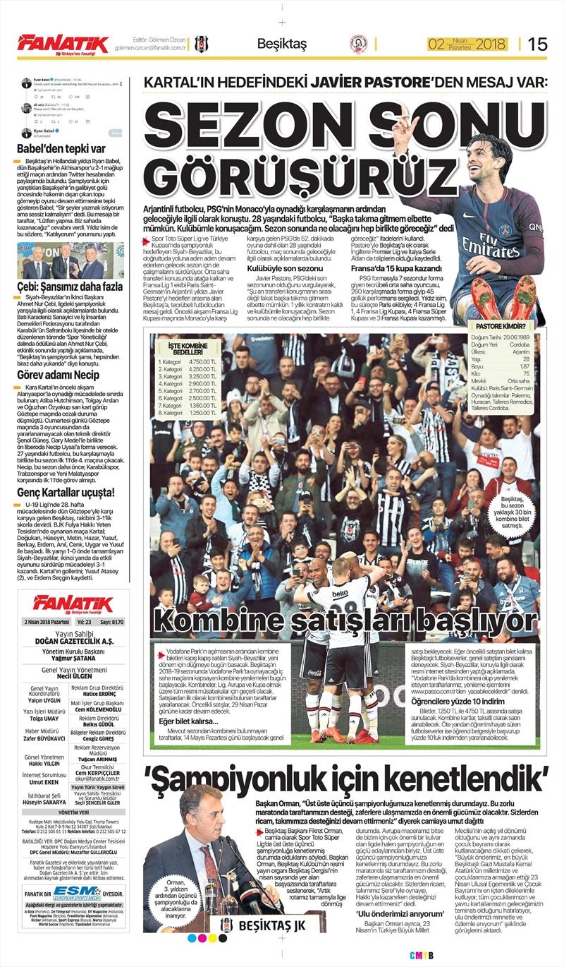2 Nisan 2018 | Gazetelerin Beşiktaş Manşetleri - Görsel 4