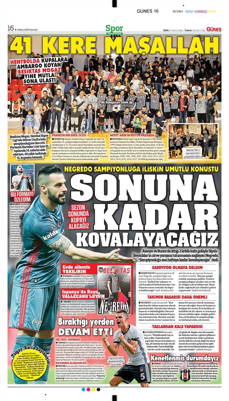 2 Nisan 2018 | Gazetelerin Beşiktaş Manşetleri - Görsel 5
