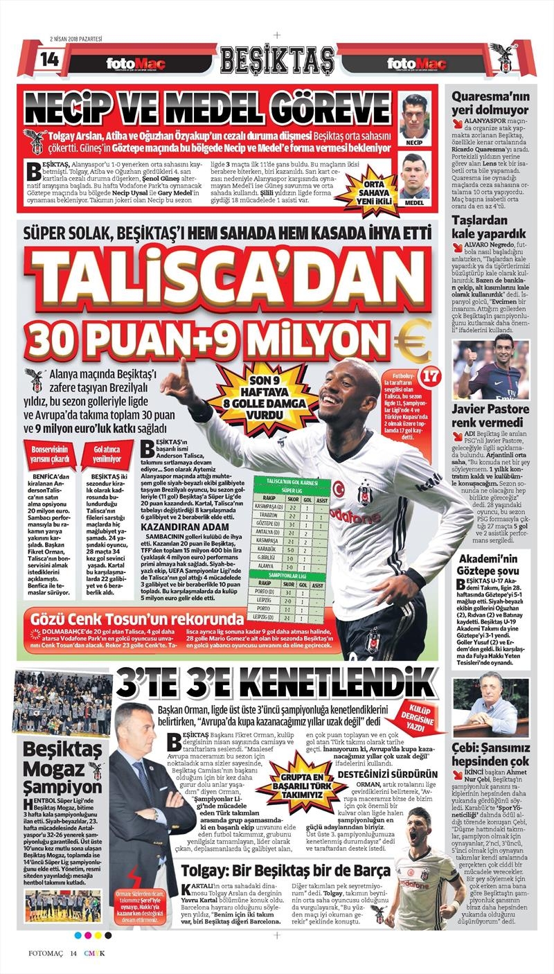 2 Nisan 2018 | Gazetelerin Beşiktaş Manşetleri - Görsel 6