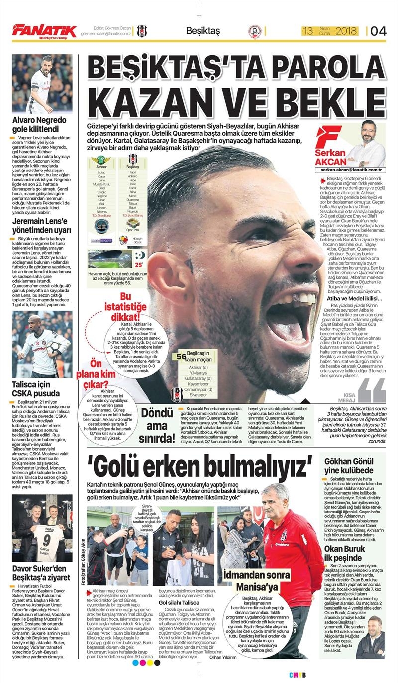 13 Nisan 2018 | Gazetelerin Beşiktaş Manşetleri - Görsel 4