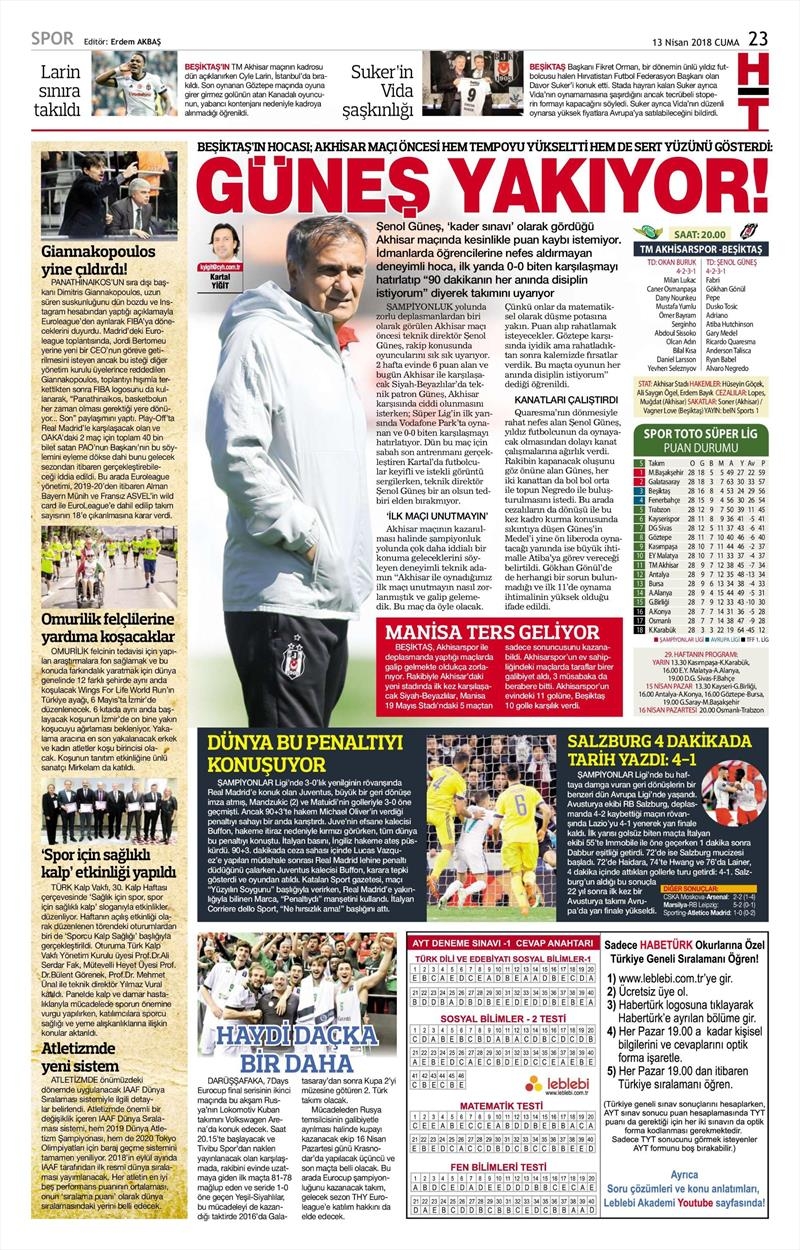 13 Nisan 2018 | Gazetelerin Beşiktaş Manşetleri - Görsel 5