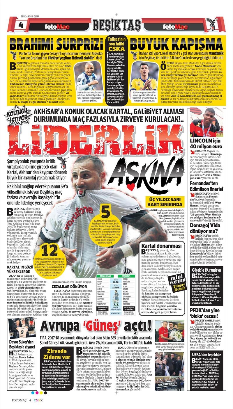 13 Nisan 2018 | Gazetelerin Beşiktaş Manşetleri - Görsel 6