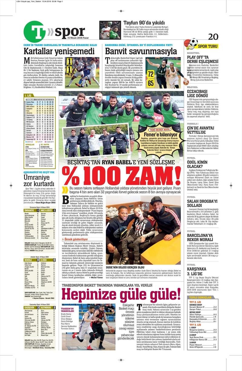 15 Nisan 2018 | Gazetelerin Beşiktaş Manşetleri - Görsel 1