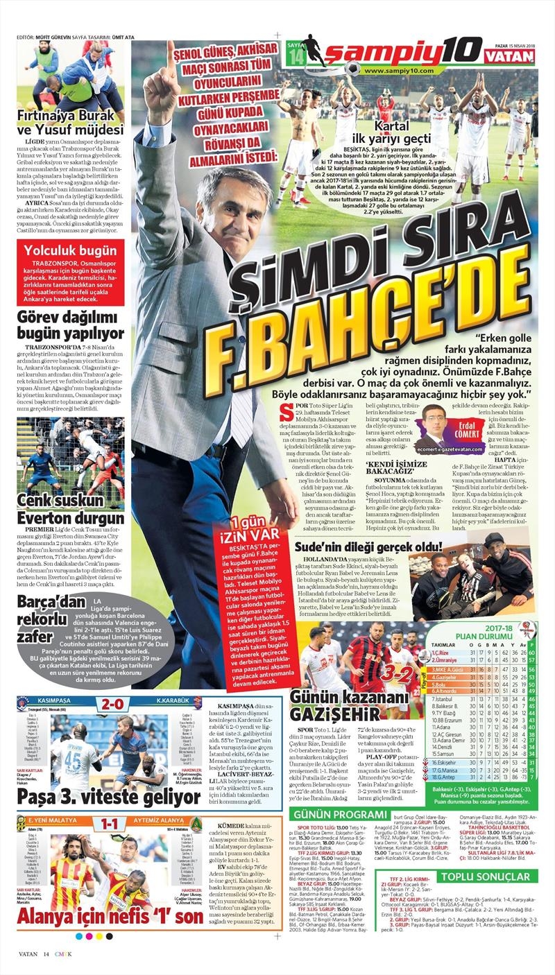 15 Nisan 2018 | Gazetelerin Beşiktaş Manşetleri - Görsel 7