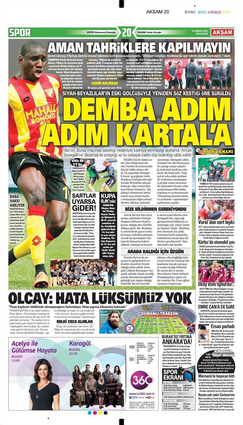 16 Nisan 2018 | Gazetelerin Beşiktaş Manşetleri - Görsel 1