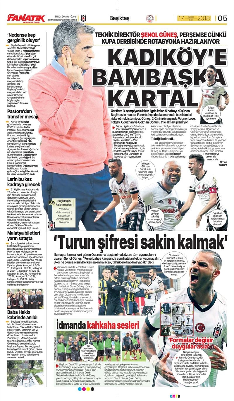 17 Nisan 2018 | Gazetelerin Beşiktaş Manşetleri - Görsel 1