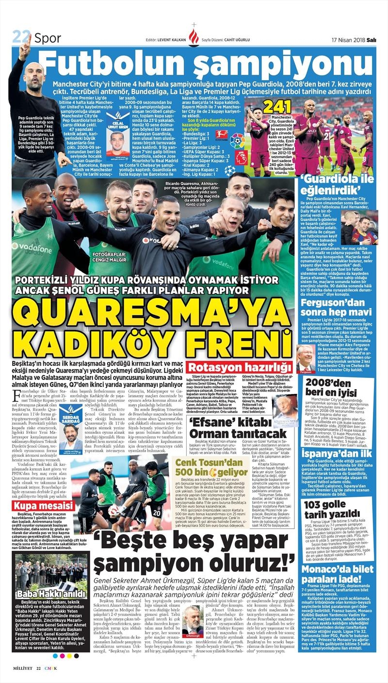 17 Nisan 2018 | Gazetelerin Beşiktaş Manşetleri - Görsel 7